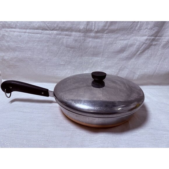 Vintage 1801 Revere Ware Frying Pan 10" Copper Bottom Skillet with Lid 2363973 - Picture 8 of 9